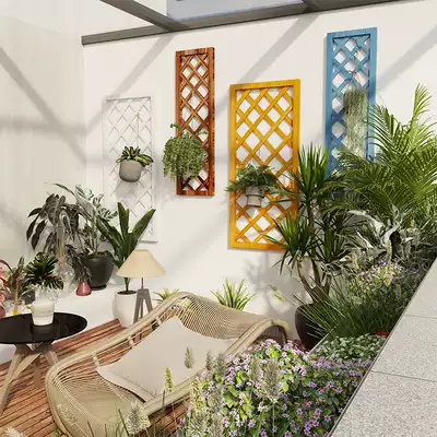 Balcony flowerpot hanger Wall anticorrosive wood flower shelf Wall grid gold GE shelf exterior wall outdoor hanging corner