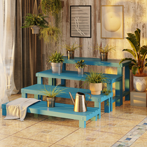 Anti-corrosive wood flower shelf indoor balcony solid wood floor type multi-meat rack outdoor wood multilayer close to wall wood