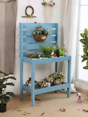 Anticorrosive solid wood floor planter shelf indoor balcony gold Cole pot vintage multi-layer storage