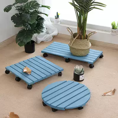 Corrosive Wood removable flowerpot tray round with roller solid wooden base universal wheel rectangular potted receptacle