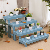 Outdoor anti-corrosive wood flower shelf outdoor patio open multilayer indoor solid wood three-layer balcony single layer stepped flower shelf