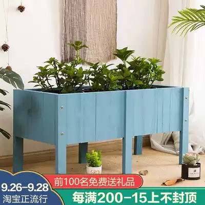 Corrosive wood flower box indoor balcony flower trough outdoor rectangular plus high foot planting box outdoor wooden long strip flower pot