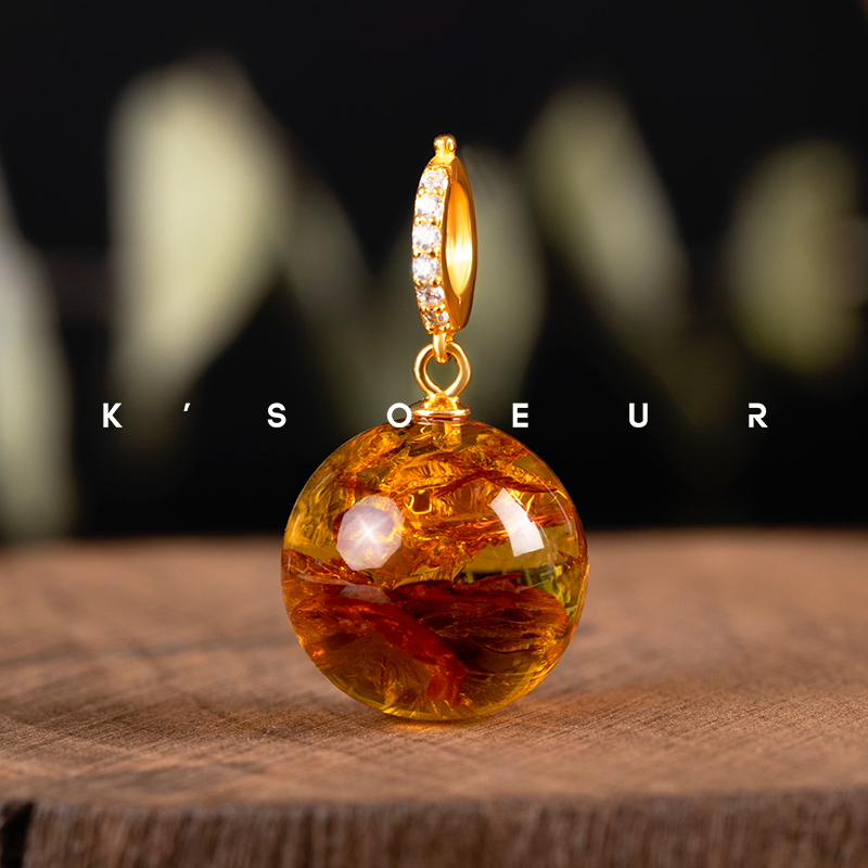 K Sister Ksoeur 【Flower Amber Dragon Bead】Flower Amber Pendant S925 Silver Variety Comes with Certificate Gift Box