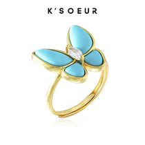 (Turquoise Butterfly Ring) Sleeping Beauty Turquoise S925 Silver Butterfly Ring with Certificate Gift Box Diversity