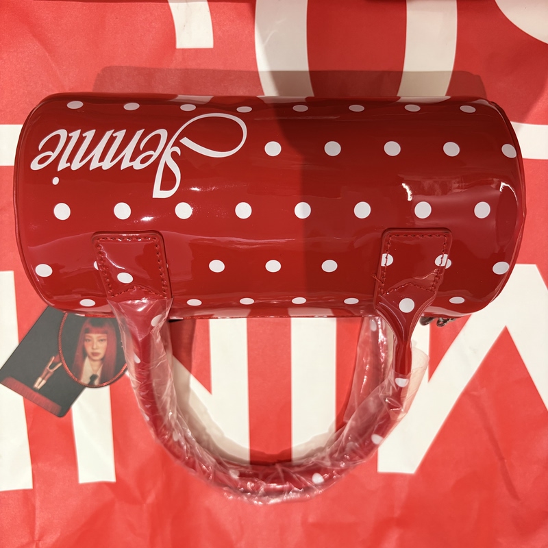 Miniso Famous Brand Jennie Ruby Cosmetic Bag Earphone Bag Pendant Red Cotton Doll Polka Dot Bag