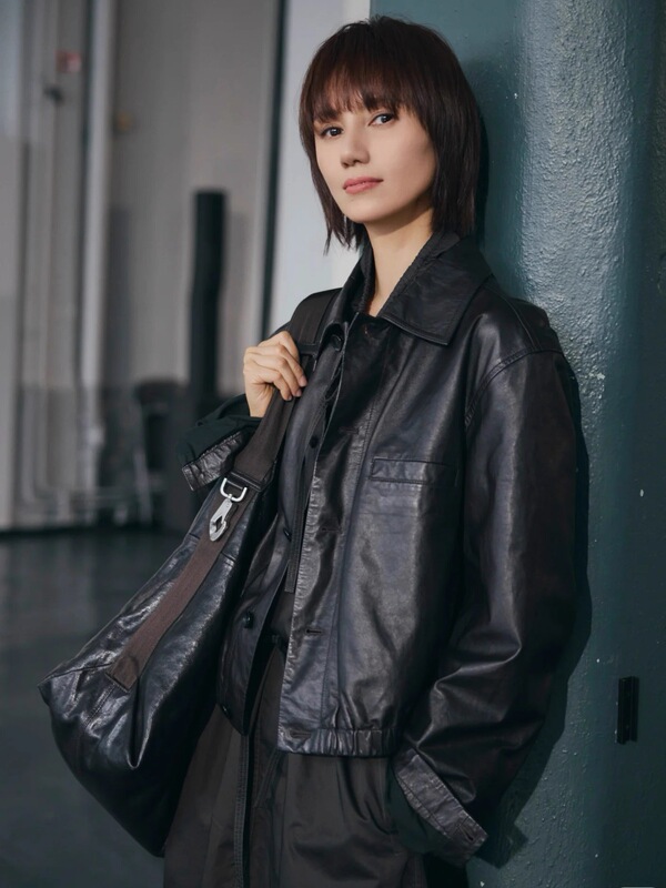 Spring and Autumn New Style Genuine Leather Jacket for Women, Short Imported Top-Layer Sheepskin Oil Wax Leather Jacket, Same Style as Yuan Quan's Biker Jacket