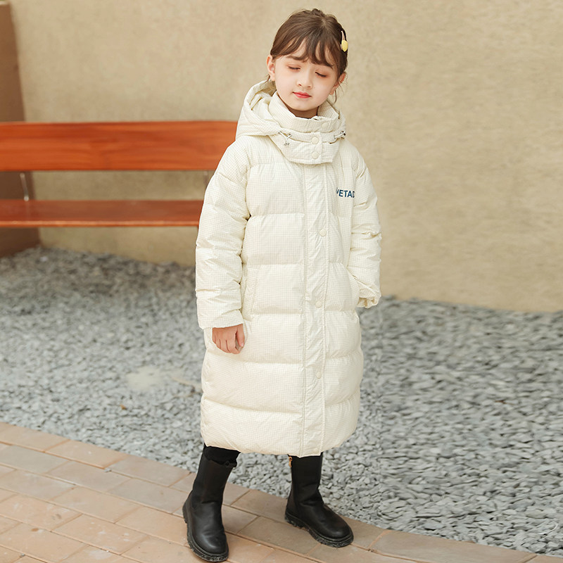 Down clothes Children Korean version loose with knee medium long three anti-washable child middle child winter clothing thickened jacket-Taobao