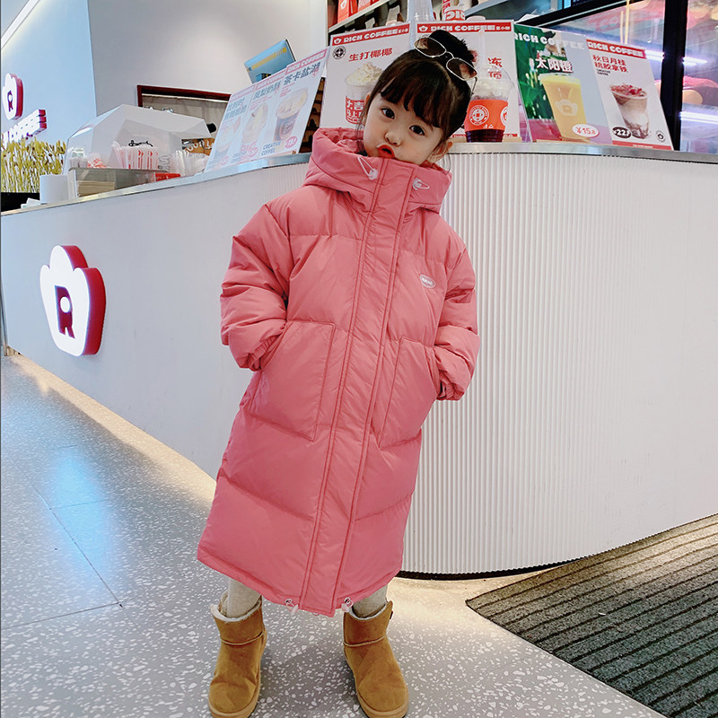 Children's down jacket boys and girls 2021 new foreign gas over the knee long model thickened children's middle children's big children's winter clothes