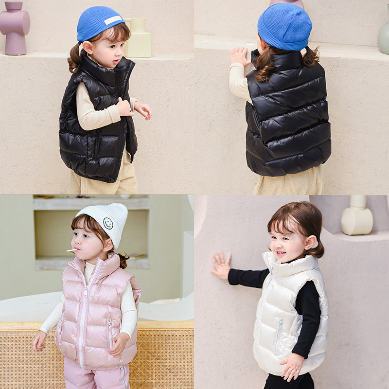 Children's down waistcoat outside wearing anti-season autumn and winter children among children Thickening Light Soft Comfort Baby Vest Girl