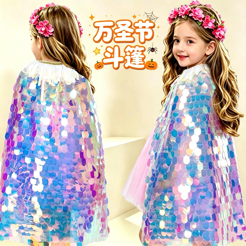 Mermaid Sequin Cape Mermaid Princess Sequin Cloak Kidsren's Party Costume Halloween Cosplay Props