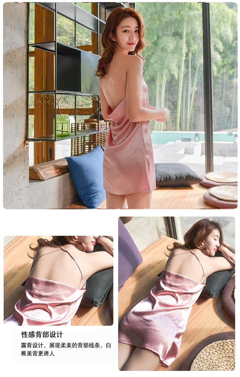 Đồ ngủ mùa hè lụa của phụ nữ đồ ngủ nhà dịch vụ mùa hè ren lỏng một mảnh mở trở lại dây đeo 8324-HEWG shop váy đẹp
