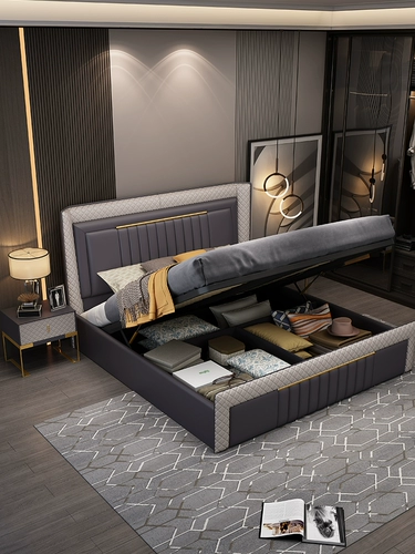 Итальянская кожаная кровать Напа 1,8 метра современная минималистская легкая роскошная двуспальная кровать для свадебной спальни.