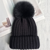 Hat female autumn and winter Korean version of Joker parent-child tide fox fur ball thickened warm Round face suitable for knitted wool hat