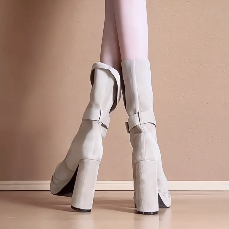 Retro Short Boots for Petite Women with Thick Soles and Chunky Heels, 2025 High-End Suede High-Heeled Boots, Stylish and Slimming Elastic Boots