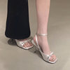 French-Style White Chunky High Heels for Women 2025 New Square Toe Strap Sandals soft sole Summer Outdoor Wear