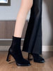 High-End French Style Petite Platform High-Heeled Short Boots for Women, Chunky Heel, 2025 New Square Toe Suede Slim Boots