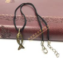 Bronze fish-shaped hollow cross pendant (with buckle rope)