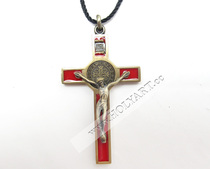 * Refined alloy St. Benedict bitter portrait pendant (green ancient red oil) with rope