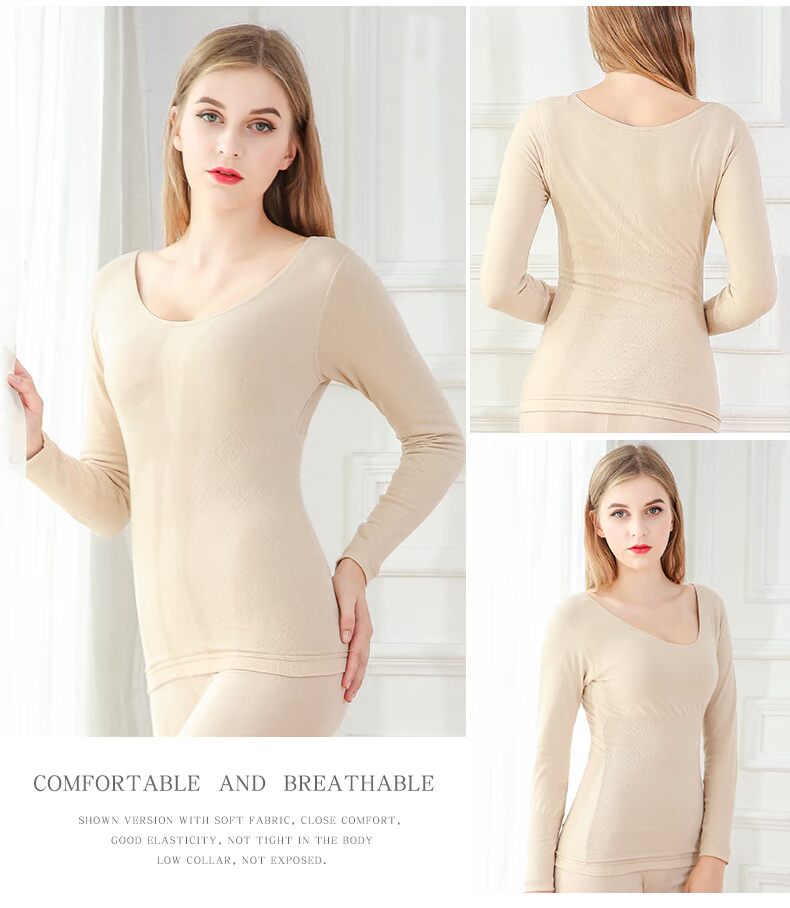 Cổ áo thấp cộng với áo ấm nhung mùa thu đông dày áo sơ mi chạm đáy Quần lọt khe Quần lửng size rộng bó sát thân áo ấm quần giữ nhiệt nữ