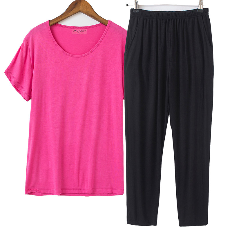 Summer modal thin short-sleeved trousers ladies loose casual oversized half-sleeved home suit plus fat cool