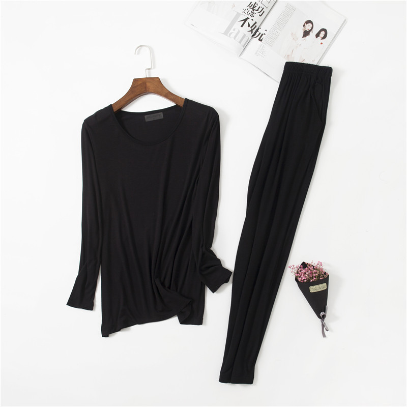 Spring and autumn casual pajamas women's modal long-sleeved trousers suits thin Korean style home clothes mother middle-aged large size