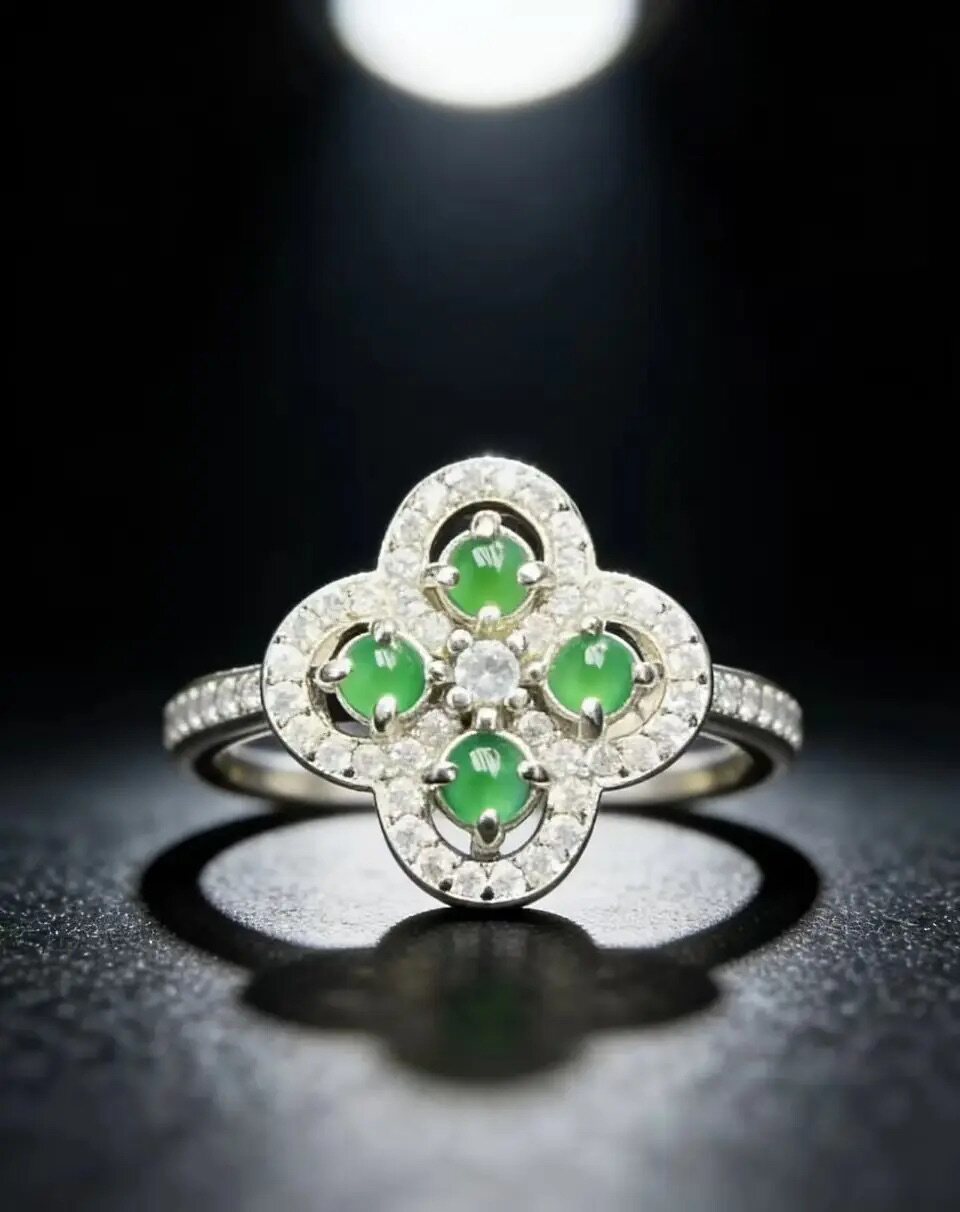 Natural Grade A Jade Full Green Cabochon Ring