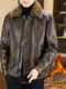 Woodpecker winter men's velvet thickened warm leather jacket trendy brand American motorcycle British fashion fur collar leather jacket