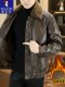 Woodpecker winter men's velvet thickened warm leather jacket trendy brand American motorcycle British fashion fur collar leather jacket