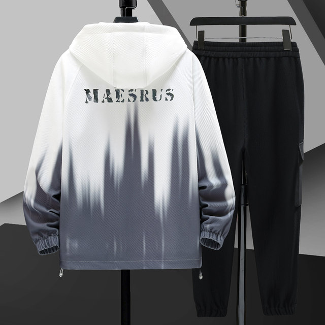 Woodpecker autumn and winter hooded jacket men's loose gradient color trendy jacket men's suit with a set of clothes