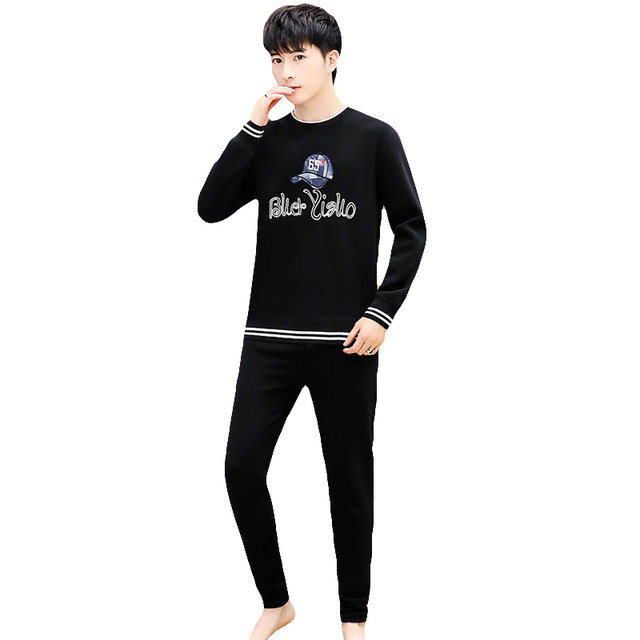 Woodpecker Winter Sheep Velvet Thermal Underwear Set Men's Velvet Thickened Autumn Clothes and Autumn Pants Teenagers' Bottoming Shirt