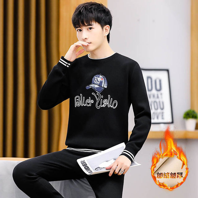Woodpecker Winter Sheep Velvet Thermal Underwear Set Men's Velvet Thickened Autumn Clothes and Autumn Pants Teenagers' Bottoming Shirt