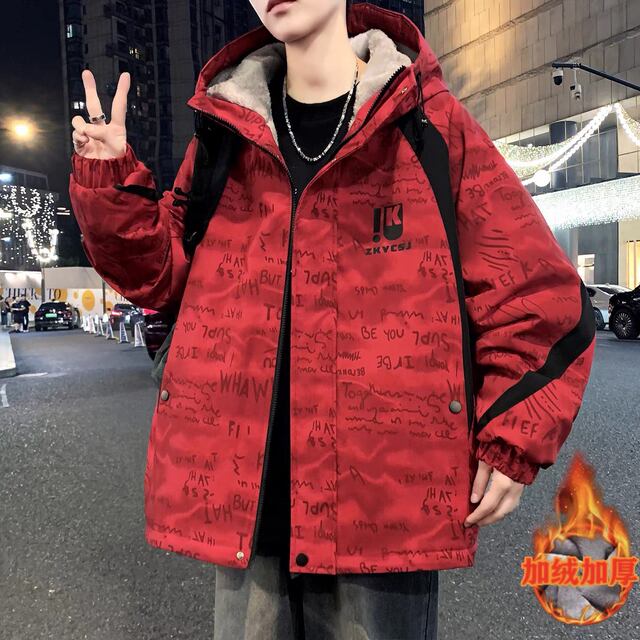 Woodpecker winter coat male students velvet warm cotton-padded jacket animal year big red trendy brand fashionable padded clothes