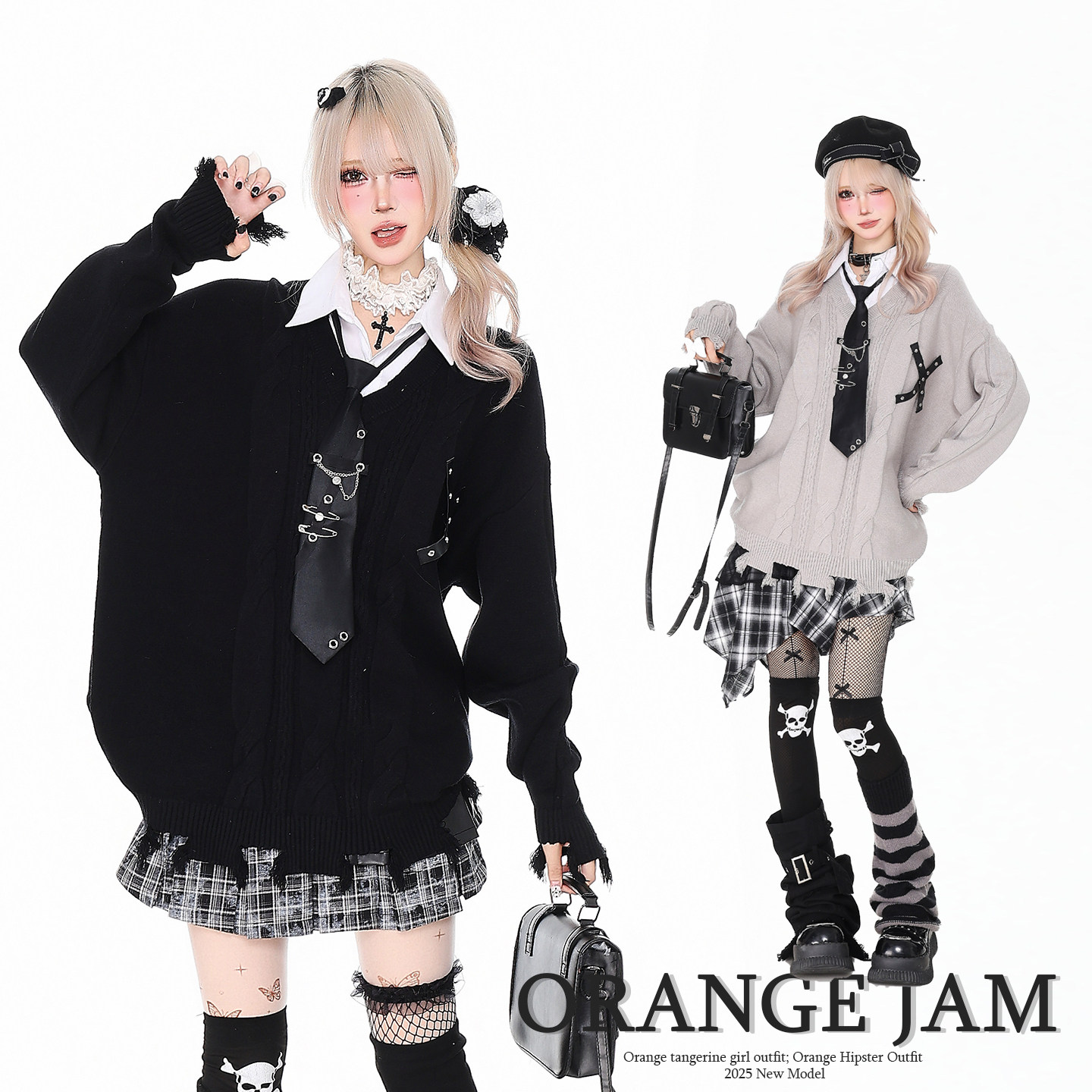 Orange Jam YO College Style Sweet and Cool Girl Sweater Women's Autumn and Winter Casual Loose Lazy Style Faux Two-Piece Knitted Cardigan