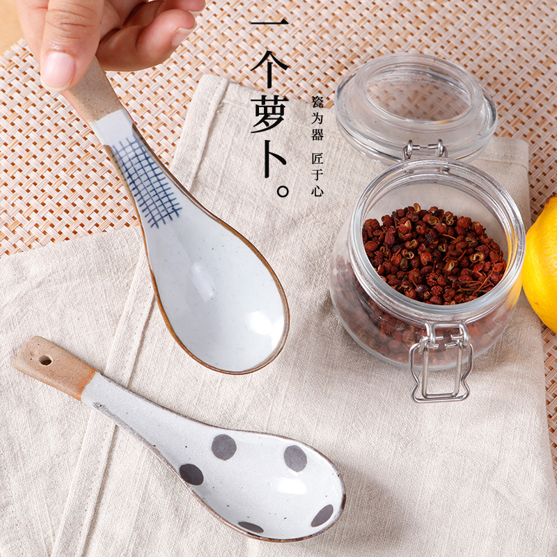 30% Ceramic Spoon Creativity Cute Eating Soup Spoon Personality Adult Soup Spoon Day Style Retro Tablespoon Commercial Cutlery
