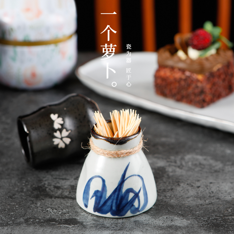 Three-point burning ceramic creative toothpick box without cover hotel dining room restaurant cute Japanese toothpick box household toothpick bucket