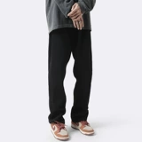 Черные джинсы, прямые свободные джинсы, повседневные брюки, демисезонные штаны, свободный прямой крой