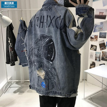 Spring New ins creative pattern striped denim jacket mens Tide brand loose coat Korean tide top