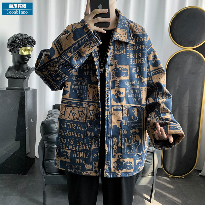 ins retro spring autumn plus suede thickened short fur coat male and Korean version trend large size loose jacket man boomer card