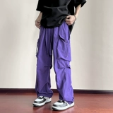 Штаны, осенние черные утепленные джинсы с начесом, парашютист для отдыха, в американском стиле, свободный прямой крой