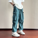 Штаны, осенние черные утепленные джинсы с начесом, парашютист для отдыха, в американском стиле, свободный прямой крой