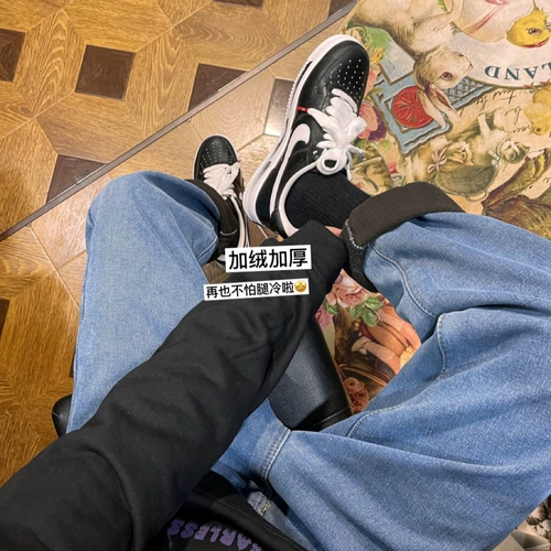 Зимние джинсы, утепленные трендовые штаны для отдыха, в корейском стиле, оверсайз, свободный прямой крой