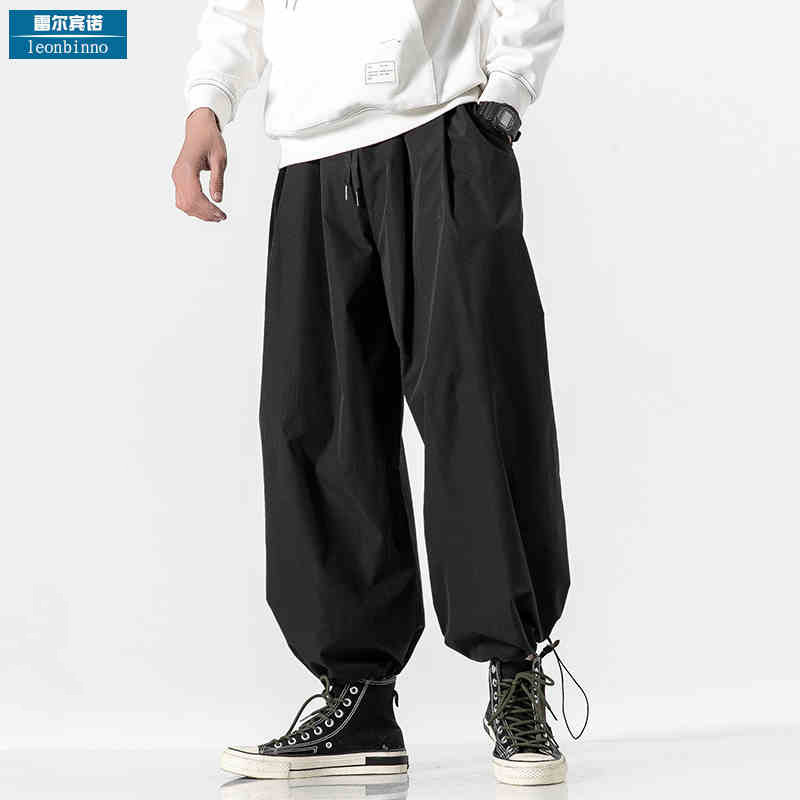 Day Series Pendant with wide leg work Pants Men Tide Cards Big Sizes Loose bunches Loose Beam Sports Casual Light Cage Pants Korean version Trend
