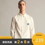 Áo sơ mi nam AK mùa thu Mới Retro Patch Bag Thêu Casual Áo sơ mi dài tay Cotton Áo khoác nam - Áo khoác đôi