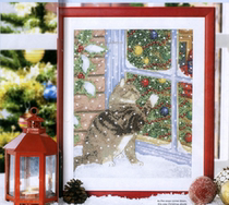 Cross-stitch electronic drawing redrawing Cross Stitch Gold 88 Animals-Cat in the Christmas window