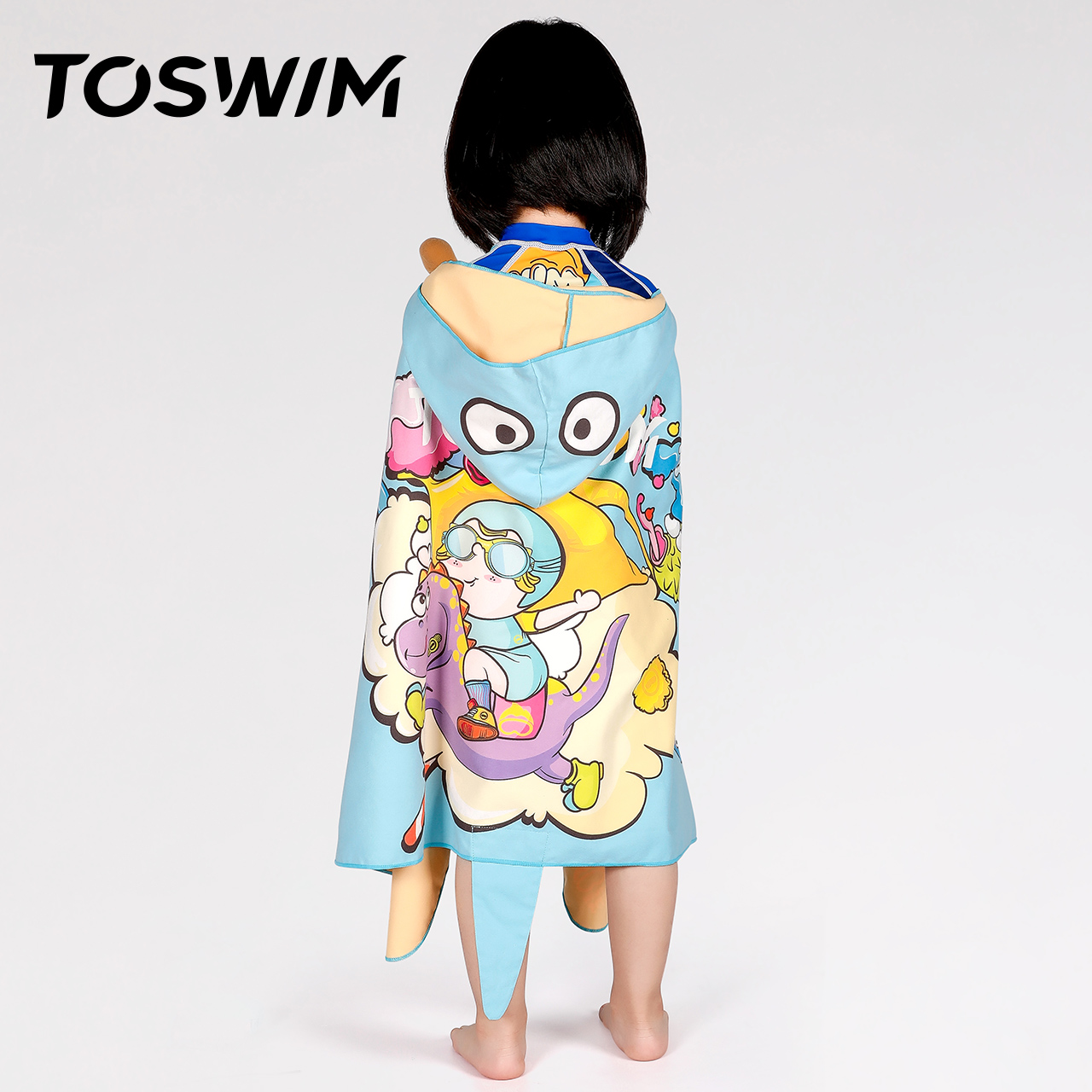 TOSWIM quick-drying bath towel children with hat cloak beach towel swimming towel suction towel boys and girls portable bathrobe