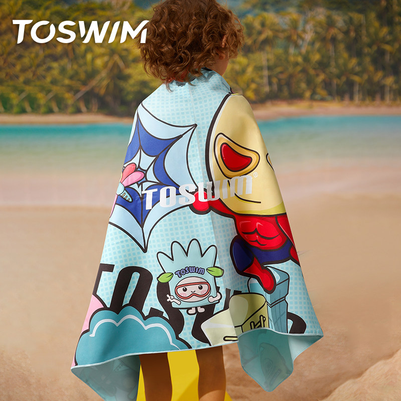 TOSWIM children's swimming bath towel cloak cartoon quick-drying towel sunscreen beach towel Bathrobe portable absorbent towel