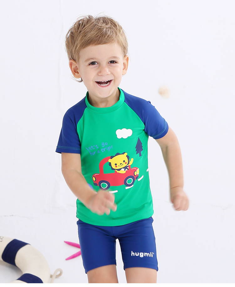 Hugmii trẻ em áo tắm bé trai và bé gái góc phẳng phim hoạt hình chia áo tắm trẻ em bé bé áo tắm bơi thân - Bộ đồ bơi của Kid đồ bơi cho be gái 10 tuổi