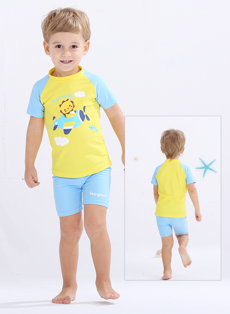 Hugmii trẻ em áo tắm bé trai và bé gái góc phẳng phim hoạt hình chia áo tắm trẻ em bé bé áo tắm bơi thân - Bộ đồ bơi của Kid đồ bơi cho be gái 10 tuổi