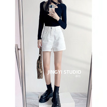 White denim shorts Women summer loose wear 2021 New High waist slim hot pants wide leg pants tide ins