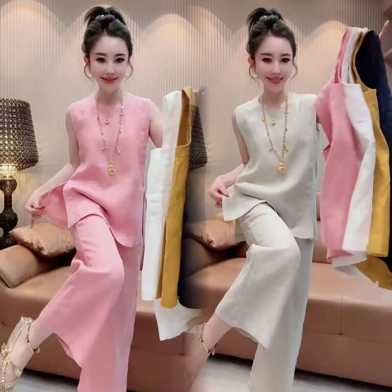 2026 Summer New Old Money Style Colorful Set for Women, New Chinese Style High-End Sleeveless Shirt + Cropped Pants 2026 Summer New Old Money Style Colorful Set for Women, New Chinese Style High-End Sleeveless Shirt + Cropped Pants